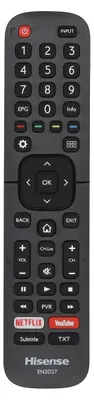 A remote control for a Hisense TV.