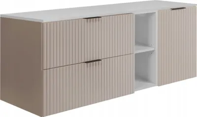 Immagine prodotto di RODAN - Mobile da bagno - 140 CM - Beige opaco - MDF - Anta scanalata - Piano bianco - Mobili da bagno - Mobile da bagno - Scaffale