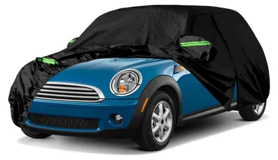 Obrázok produktu pre Vodotesný auto kryt, čierna farba, model 300D, určený pre vozidlá Mini Cooper s 3 dverami, modelové roky 2000-2024, s integrovaným zipsom