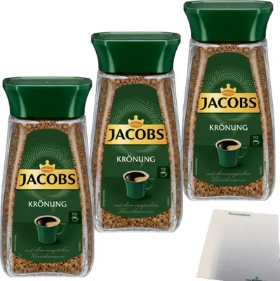 Produktbild von Jacobs Krönung löslicher Kaffee Instantkaffee 3er Pack (3x200g Glas) + usy Block