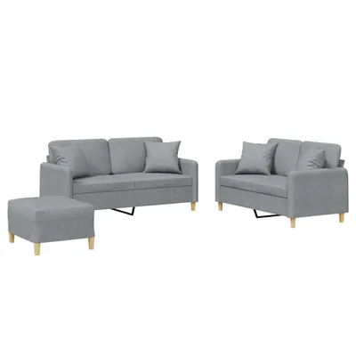 Image de vidaXL Ensemble de canapés 3 pièces avec coussins Tissu gris clair