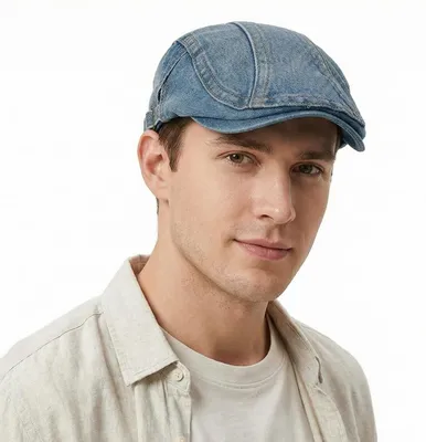 Obrázok produktu pre Štýlová čiapka typu "newsboy" pre pánov a dámy, denimová, nastaviteľná, model Gatsby, modrá, veľkosť M-L