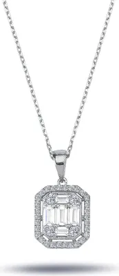 Produktbild von Diamant Halskette mit 0,65 Carat mit Carreé-Anhänger Diamanten in Baguette-Schliff
