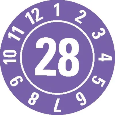Produktbild von Dreifke® Jahresprüfplakette 28, violett, Dokumentenfolie, Ø 20mm, 500 Stk.
