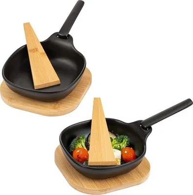Immagine prodotto di Padelle da grigliata in Vetroceramica, con spatola in legno e raschietto, nero, set da 2 pezzi