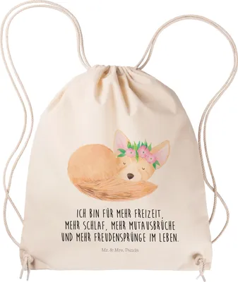 Produktbild von Mr. & Mrs. Panda gymnastiktasche Wüstenfuchs Blumen - Transparent - Geschenk, Kleiner Rucksack, Afrika, Jutebeutel, Blumenkranz, Glücklich, Turnbeutel, wander, Wüste