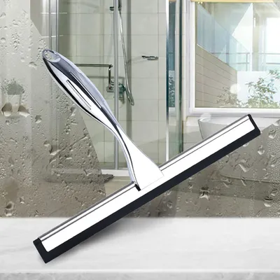 Produktbild von Duschabzieher aus Edelstahl mit Klebehaken, Badwischer, Wasserabstreifer, Fenster Spiegelabzieher, Glaswischer für Duschtür, Glastür, Fliesenwand, Auto (12inch Silber)