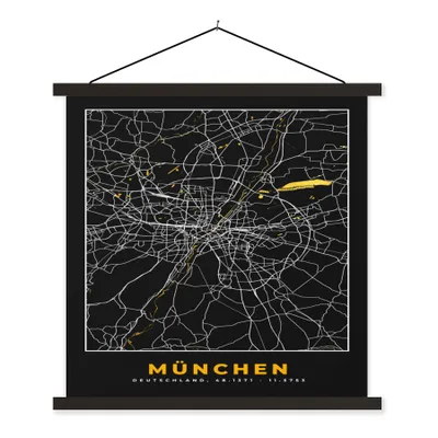 Produktbild von MuchoWow® Textilposter München - Karte - Stadtplan - Gold - Deutschland 60x60 cm mit schwarzem Rahmen - Posteraufhänger
