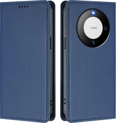 Obrázek produktu pro Kožené pouzdro pro Huawei Mate 60 Pro/Mate 60 Pro+, magnetické flipové pouzdro zPolyuretankůže se stojánkem Tmavě modrá