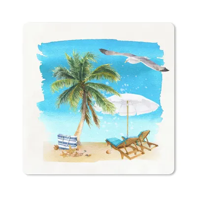 Produktbild von MuchoWow® Mauspad Mousepad Strandkorb - Sonnenschirm - Palme 20x20 cm - Mousepads - Maus Mat - Pad - Mausunterlage - Desk Mat - Bureauartikeln