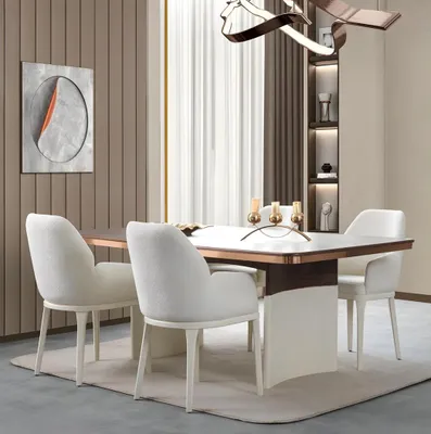Immagine prodotto di Elegante set da pranzo composto da 8 pezzi con tavolo da pranzo, 4 sedie e credenza