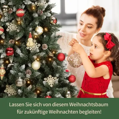 Image de Arbre de Noël artificiel - Sapin canadien - 2,4 m Dense & Rempli - Flocon de neige avec cônes - Aiguilles PVC/PE - 10 kg - Vert