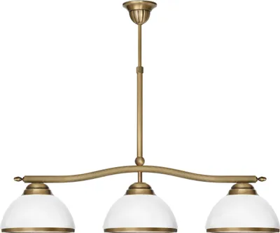 Produktbild von Kronleuchter Messing Goldpatina Hochglanz-Glasschirm weiß glänzend 75x20x65cm 3xE27 180W Esszimmer Wohnzimmer klassisch elegant höhenverstellbar Decke