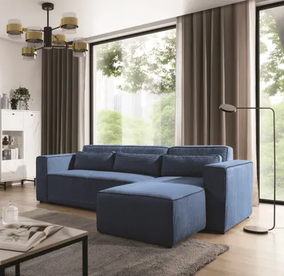 Produktbild von Ecksofa Schlafsofa WALDO Stoff Poso Blau Ottomane Rechts