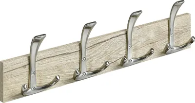Produktbild von Hettich Garderobenleiste 4 Haken Holz 50 x 13,5 x 5,3 cm eiche-edelstahl optik