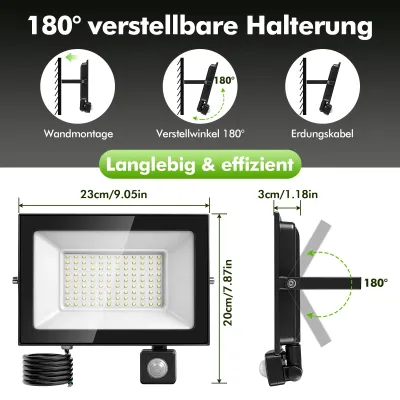 Produktbild von Ultraheller LED-Strahler - Außenfluter - 100 W - Bewegungsmelder - Wasserdicht - 3000 K Warmweiß - 5er-Pack