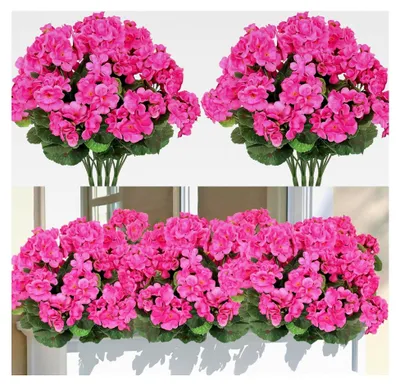 Produktbild von Künstliche Blumen, 4 Bündel UV-beständige Geranien für den Außenbereich, wetterfeste Kunstpflanzen für Balkon und Grabschmuck