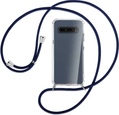 Produktbild von Handykette Backcover-Schutzhülle mit Band (Metall silberfarben) für LG V60 ThinQ - dunkelblau