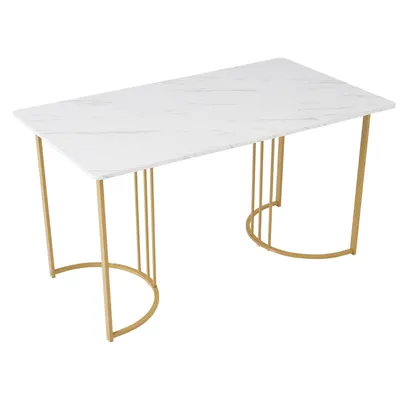 Produktbild von Odikalo Esstisch,Gestell aus Metall Rechteckiger Esstisch 140x80 Weiß/Golden