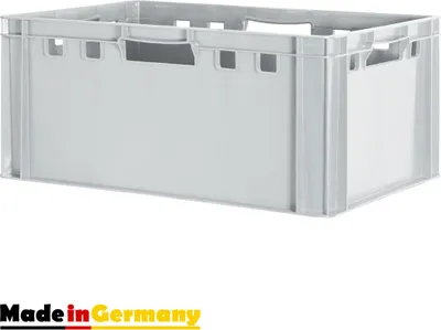 Produktbild von 1 Stück E3 Fleischkiste Kiste Eurobox Lebensmittelecht Metzgerkiste Box Aufbewahrungsbox Kunststoff Wanne Plastik Stapelbar Lagerkiste 60 x 40 Grau Kingpower