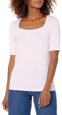 Produktbild von Amazon Essentials Damen Halbarm-T-Shirt mit eckigem Ausschnitt in schmaler Passform, Rosa, S