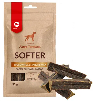 Productafbeelding van Maced Super Premium, zachte rundvlees snack met wortel, voor honden, 90g