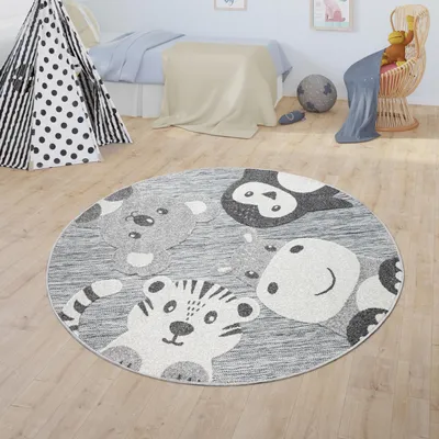 Produktbild von Kinderteppich Kinderzimmer Outdoor Teppich Rund Spielteppich Modern 3D Effekt Grösse Ø 120 cm Rund