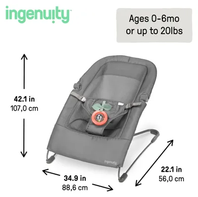 Zdjęcie produktu dla Kompaktne, składane bujaczki dla niemowląt Ingenuity Stow & Go, lekkie i przenośne, wyposażone w funkcję wibracji