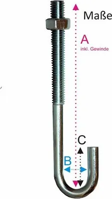 Produktbild von Hakenschrauben M6 x 60/10/20 mm, vz mit Mutter, Stahl S235JRG, Pack a 100 Stück