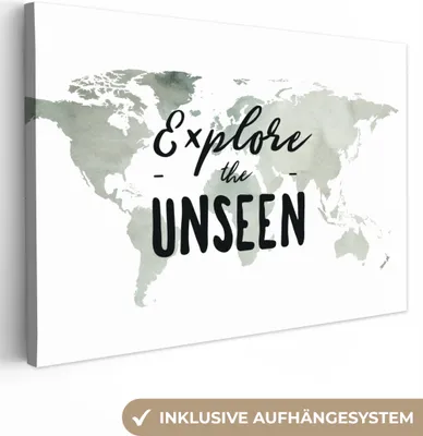 Produktbild von OneMillionCanvasses® - Leinwandbilder - 140x90 cm, Weltkarte - Weiß - Zitat, Wandbilder Kunstdruck Wanddekoration