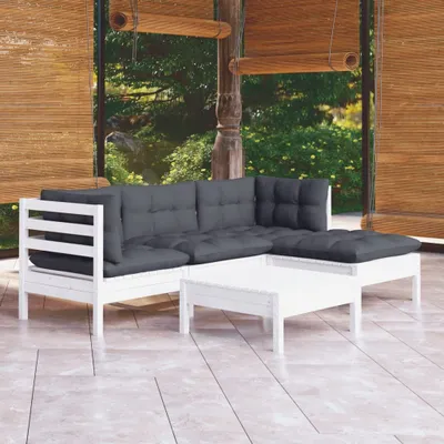 Produktbild von ZMH 5-tlg. Garten-Lounge-Set mit Kissen Weiß Kiefernholz