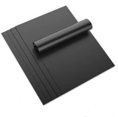 Obrázek produktu pro Ibenzoa® Sada 5 grilovacích podložek – opakovaně použitelné, nepřilnavé grilovací podložky, rozměry 40 x 33 cm, skleněná vláknová základna, barva černá, tloušťka 0,2 mm, odolnost vůči teplu až 121°C
