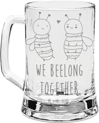 Produktbild von Mr. & Mrs. Panda Krug Biene Verliebt - Transparent - Geschenk, Wespe, Seidel, Glaskrug, Bierkrug graviert, Gravur, Humpen