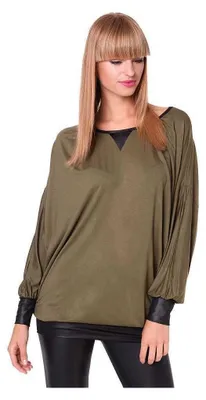 Produktbild von Damen Sweatshirt Shirt Pullover Pulli Oversized Langarm Tunika Bluse; Khaki/S/M
