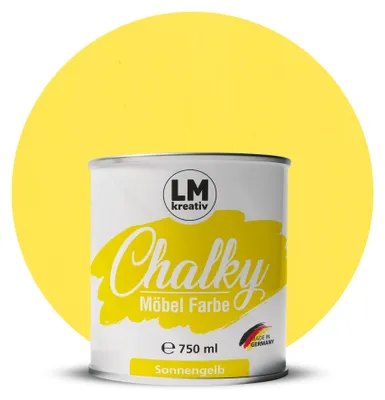 Produktbild von LM-Kreativ Chalky Möbelfarbe 750 ml, Sonnengelb – deckende Kreidefarbe auf Wasserbasis, ultramatt, für Möbel, Holz & Metall, meist ohne Grundierung