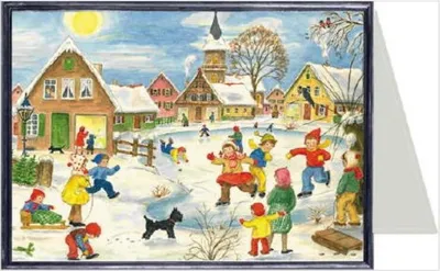 Image de Carte de Noël sur le thème du patinage avec des enfants en hiver
