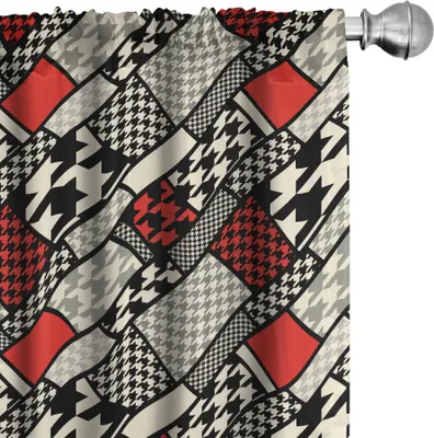 Produktbild von ABAKUHAUS Modern Vorhänge, Gardinen, Minimalist stilisierte Kitsch-Zusammenfassungs-Muster mit Retro- Mode-geometrischem Effekt, 2 Stück 75 x 175 cm, Schwarz Weiß Rot