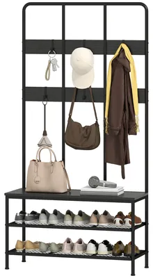 Produktbild von HOMCOM 3-in-1 Garderobenständer, Kleiderhaken, Sitzbank, Schuhregal, Metall