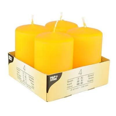 Produktbild von Papstar Stumpenkerzen Ø 50 mm 80 mm gelb, 6 x 4 Stück