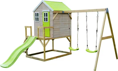 Produktbild von Tinni Gartenspielhaus mit Plattform, Rutsche und Doppelschaukel
