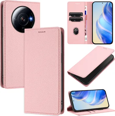 Produktbild von Litchi Leder Handyhülle für Xiaomi 12S Ultra Wallet Kartenfächer Standfunktion Hülle Pink