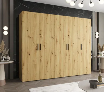 Obrázek produktu pro Prostorná šatní skříň HELMA 1 250 cm - dub artisan / černé úchyty