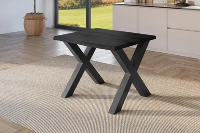 Produktbild von Esstisch 80x80 cm Baumkante Holz Grau-Optik X-Gestell Metall schwarz JULIUS