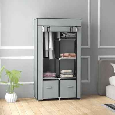 Zdjęcie produktu dla Szafa na ubrania z 5 przegrodami i drążkiem na ubrania 83 x 162,5 x 42,5 cm Przenośna szafa składana Szafa garderobiana Oszczędzająca miejsce Szafa na ubrania Jasnoszara