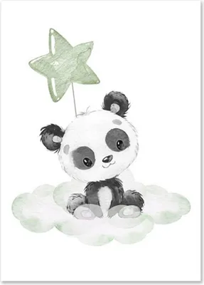 Produktbild von TPFLiving Kunstdruck LW-1012 (OHNE RAHMEN) Poster - Leinwand - Wandbild - Hochauflösender Giclée-Druck, langlebig und hochwertig - Mond, Sterne, Pandabär für Kinderzimmer -  - Größe: 10x15cm