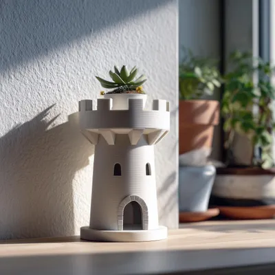 3D-gedruckter Burgturm-Pflanztopf – Decords, Produktansicht 1