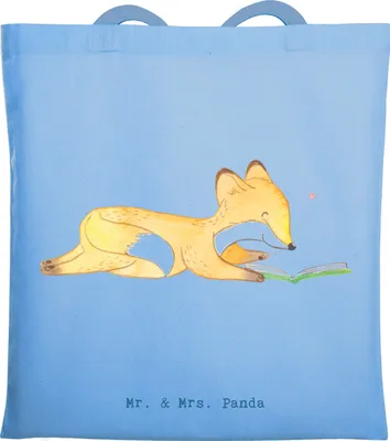 Produktbild von Mr. & Mrs. Panda Jutetasche Fuchs Lesen - Sky Blue - Geschenk, Bücherwurm, Stoffbeutel, Shopping Tasche, Tote Bag, Laptoptasche, Bücher, Schultasche