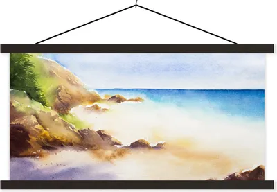 Produktbild von MuchoWow® Textilposter Meer - Berg - Aquarell 60x30 cm mit schwarzem Rahmen - Textilien