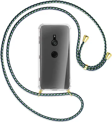 Produktbild von Handykette Backcover-Schutzhülle mit Band (Metall goldfarben) für Sony Xperia XZ3 - grün/blau/weiß