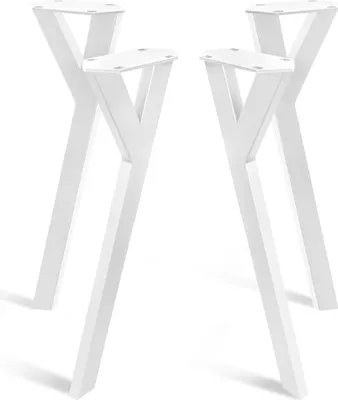 Four white Y-shaped table legs are shown standing upright against a white background.